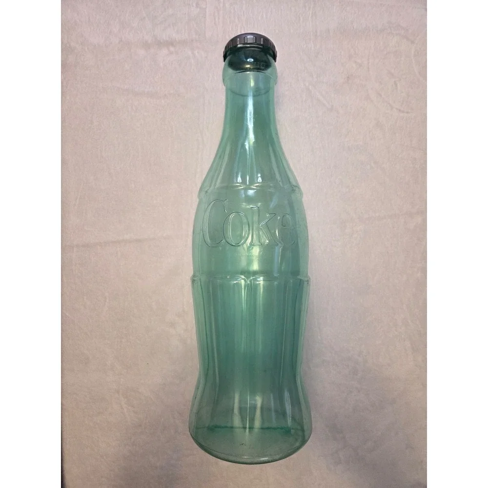 Vintage Coca-Cola Coke Bottle Shaped Plastic Coin Bank Green 12